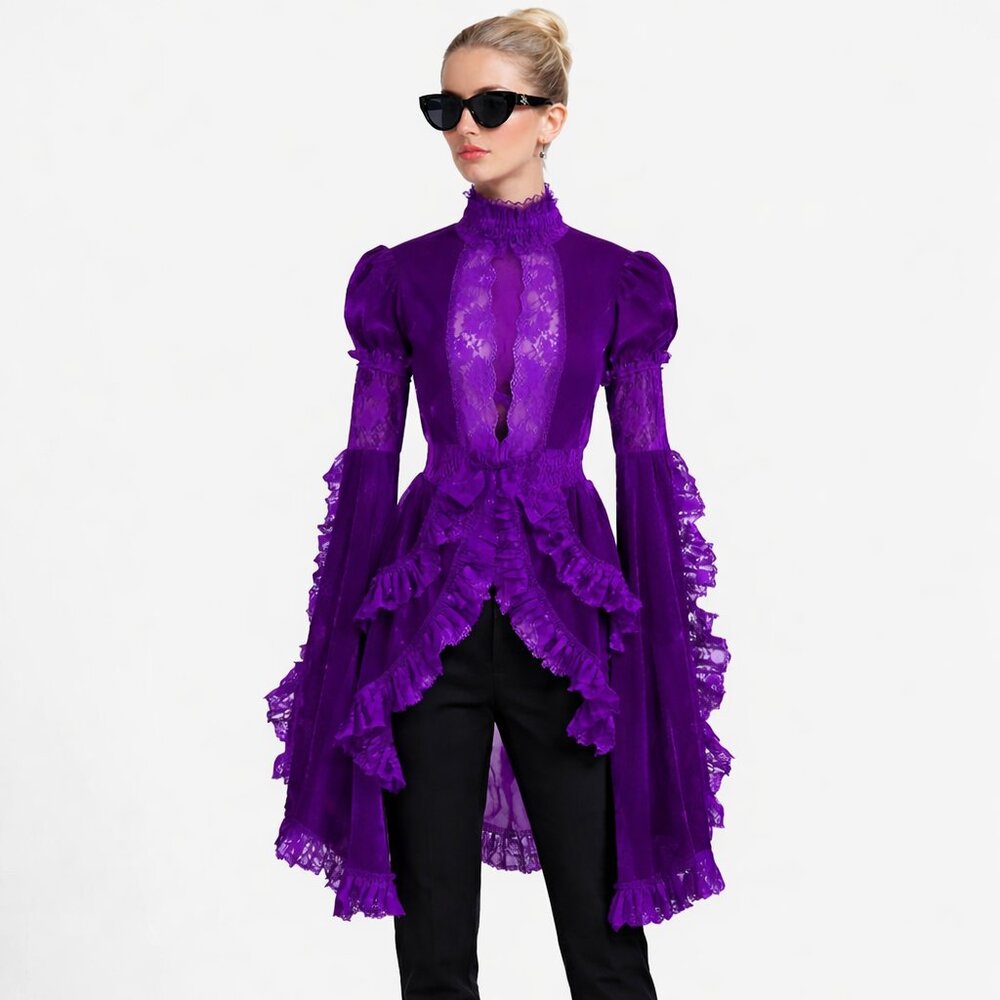 Purple Velvet & Lace Ruffled Jacket - Picture 3 of 7